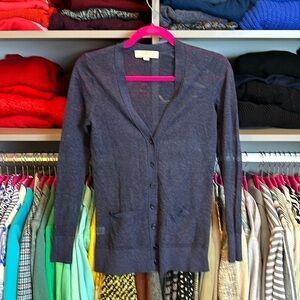 Loft bluish gray semi sheer long sleeve v neck button front cardigan size XS